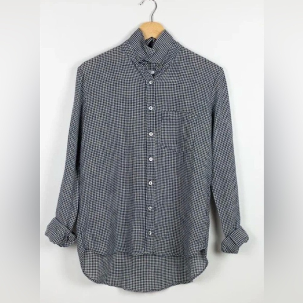 Women's COVET BY KATE Linen Checked Classic Shirt Sz XS